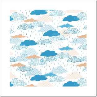 Blue Rainy Day Pattern Posters and Art